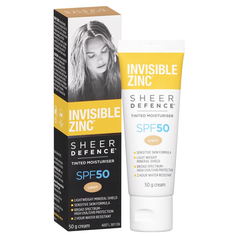 Invisible Zinc Tinted Sheer Defence SPF30+ 50g - LIGHT